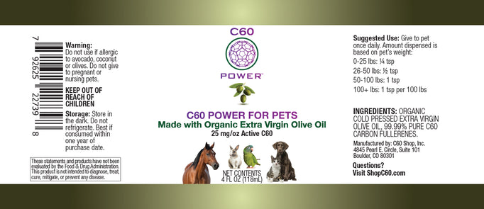 C60 Power for Pets - Organic Extra Virgin Olive Oil