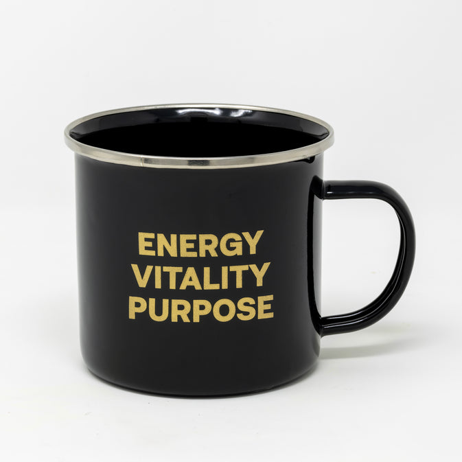 Black Mug with Quote: Energy, Vitality, Purpose