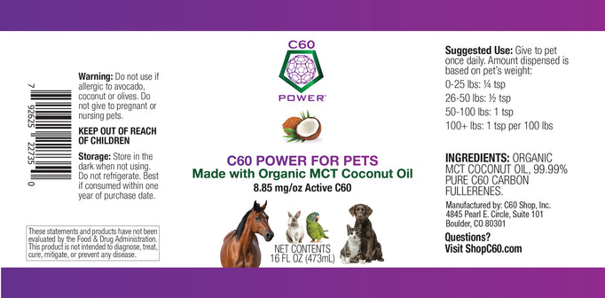 C60 Power for Pets - Organic MCT Coconut Oil